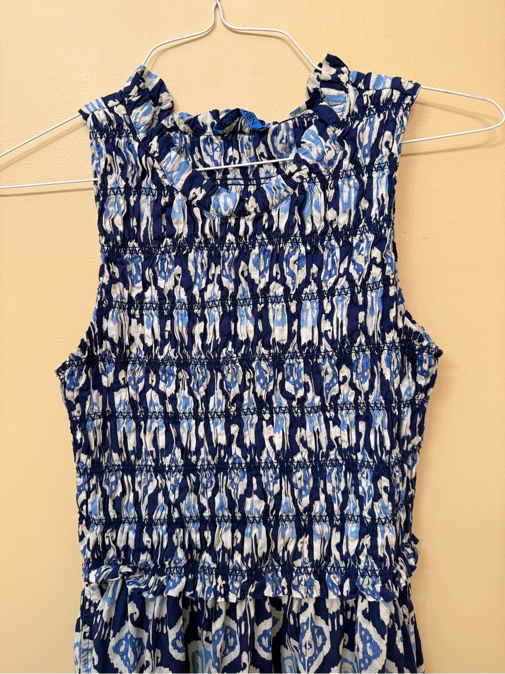 Sleeveless Blue Printed Maxi Dress with Smocked Bodice - Picture 3 of 8